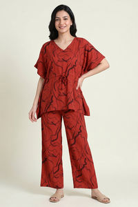 Zivame Woven Kaftan Loungewear Set - Burnt Brick — thumbnail 1